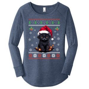 Black Cat Ugly Christmas Sweater Xmas Kitten For Adults Cool Gift Women's Perfect Tri Tunic Long Sleeve Shirt