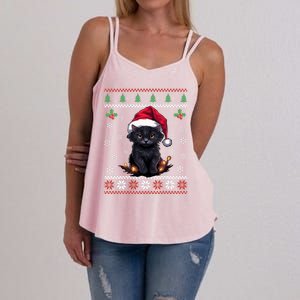 Black Cat Ugly Christmas Sweater Xmas Kitten For Adults Cool Gift Women's Strappy Tank