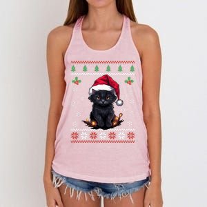 Black Cat Ugly Christmas Sweater Xmas Kitten For Adults Cool Gift Women's Knotted Racerback Tank