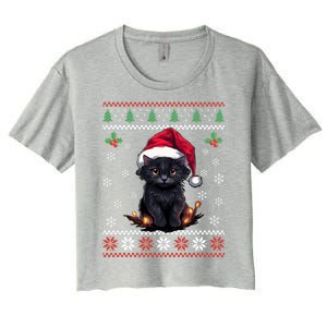 Black Cat Ugly Christmas Sweater Xmas Kitten For Adults Cool Gift Women's Crop Top Tee