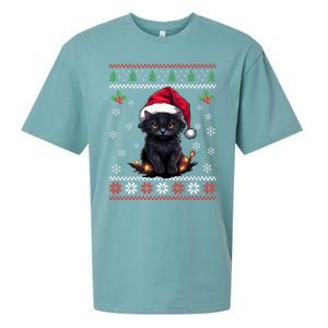 Black Cat Ugly Christmas Sweater Xmas Kitten For Adults Cool Gift Sueded Cloud Jersey T-Shirt