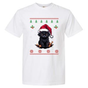 Black Cat Ugly Christmas Sweater Xmas Kitten For Adults Cool Gift Garment-Dyed Heavyweight T-Shirt