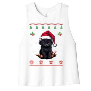 Black Cat Ugly Christmas Sweater Xmas Kitten For Adults Cool Gift Women's Racerback Cropped Tank