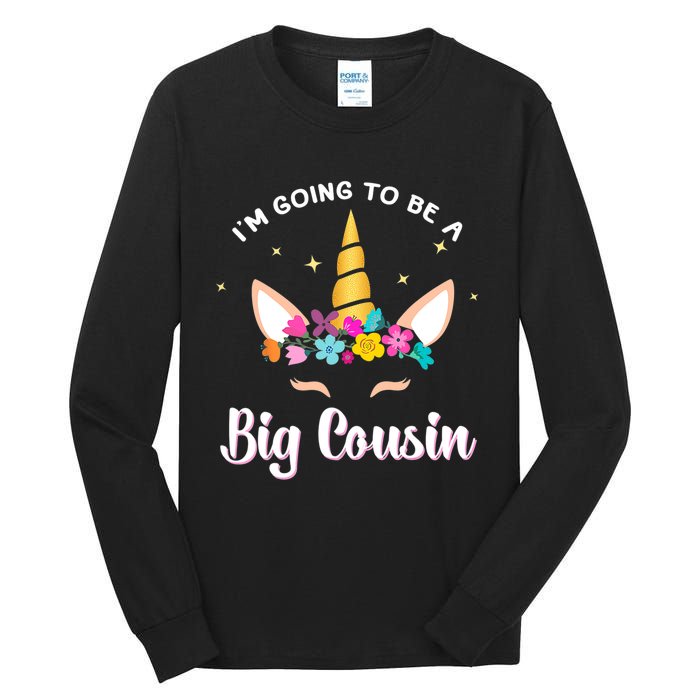 Big Cousin Unicorn Face Gift Cute Unicorn Face Birth Of Baby Tall Long Sleeve T-Shirt