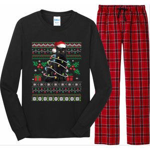 Black Cat Ugly Christmas Santa Cat Cool Gift Long Sleeve Pajama Set