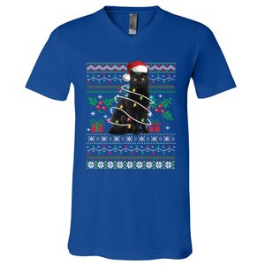 Black Cat Ugly Christmas Santa Cat Cool Gift V-Neck T-Shirt