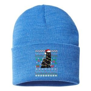 Black Cat Ugly Christmas Santa Cat Cool Gift Sustainable Knit Beanie