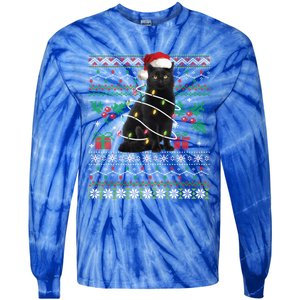 Black Cat Ugly Christmas Santa Cat Cool Gift Tie-Dye Long Sleeve Shirt