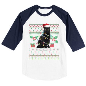 Black Cat Ugly Christmas Santa Cat Cool Gift Baseball Sleeve Shirt