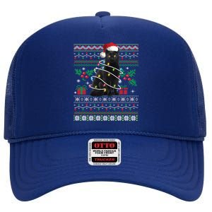 Black Cat Ugly Christmas Santa Cat Cool Gift High Crown Mesh Back Trucker Hat