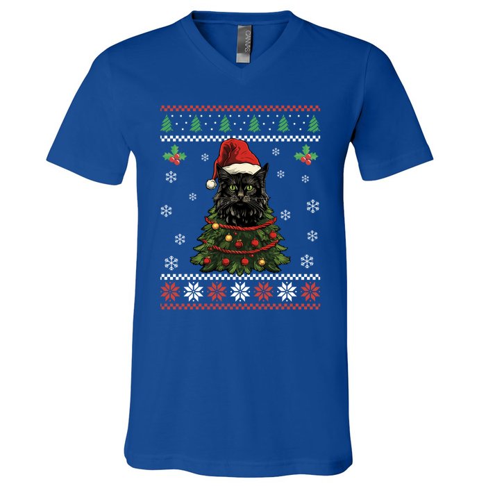 Black Cat Ugly Christmas Xmas Kitten Dults Great Gift V-Neck T-Shirt