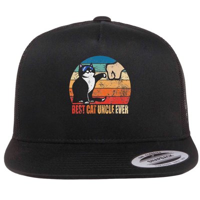 Best Cat Uncle Ever Funny Cat Sunglasses Fist Bump Retro Flat Bill Trucker Hat