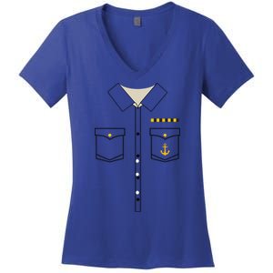 Boat Captain Uniform Costume Halloween Women's V-Neck T-Shirt