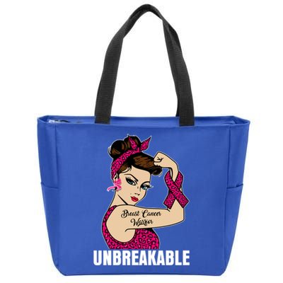 Breast Cancer Unbreakable Awareness Support Warrior Meaningful Gift Zip Tote Bag