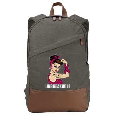 Breast Cancer Unbreakable Awareness Support Warrior Meaningful Gift Cotton Canvas Backpack