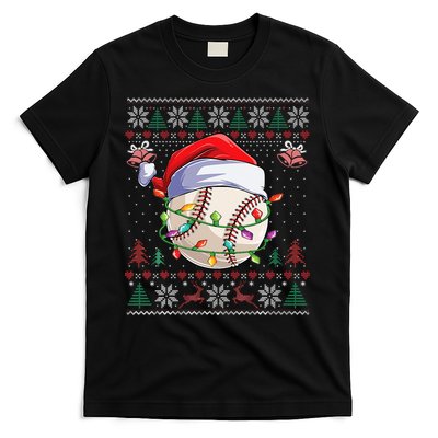 Baseball Christmas Ugly Sweater Funny Santa Sport Men Kids T-Shirt