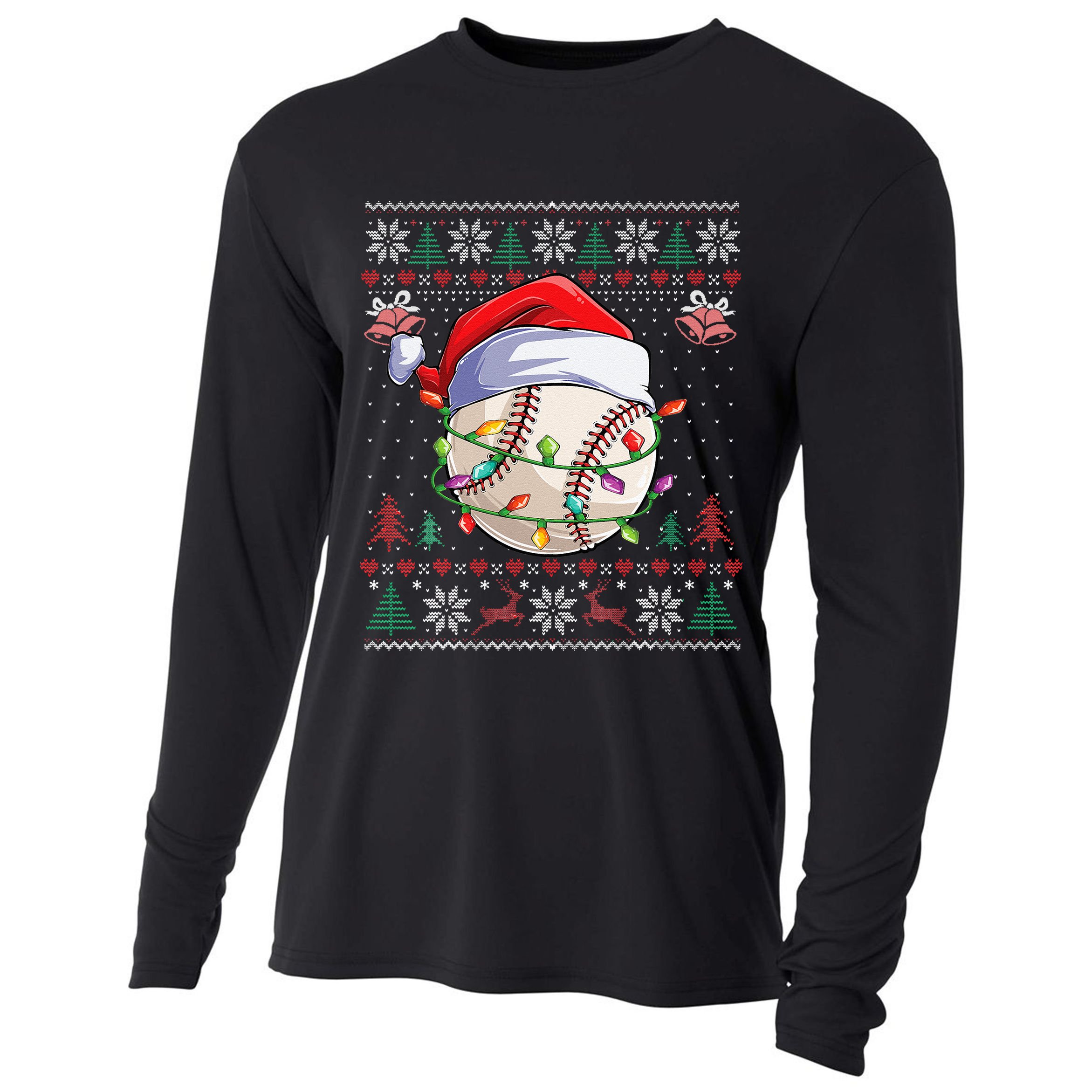 Baseball Christmas Ugly Sweater Funny Santa Sport Men Kids Cooling Performance Long Sleeve Crew