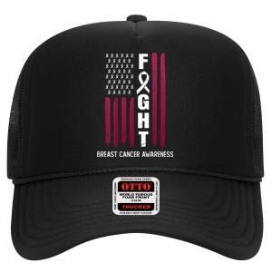 Breast Cancer Usa Flag High Crown Mesh Back Trucker Hat