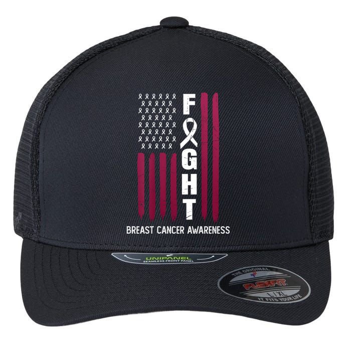 Breast Cancer Usa Flag Flexfit Unipanel Trucker Cap