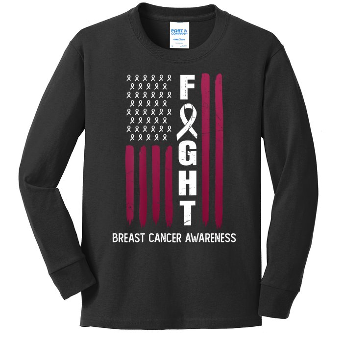 Breast Cancer Usa Flag Kids Long Sleeve Shirt