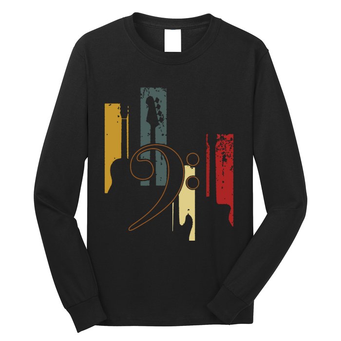 Bass Clef Vintage Bass Guitar Players Music Vintage Guitar Long Sleeve Shirt