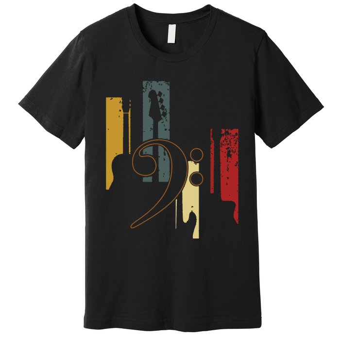 Bass Clef Vintage Bass Guitar Players Music Vintage Guitar Premium T-Shirt