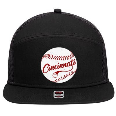 Baseball Cincinnati Vintage Ball Red Seam National Pastime 7 Panel Mesh Trucker Snapback Hat