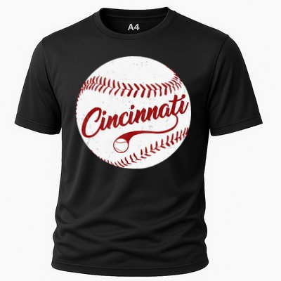 Baseball Cincinnati Vintage Ball Red Seam National Pastime Cooling Performance Crew T-Shirt