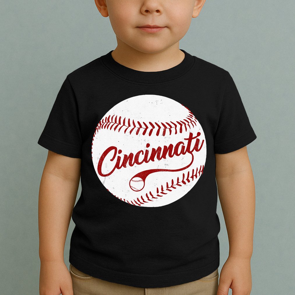 Baseball Cincinnati Vintage Ball Red Seam National Pastime Toddler T-Shirt