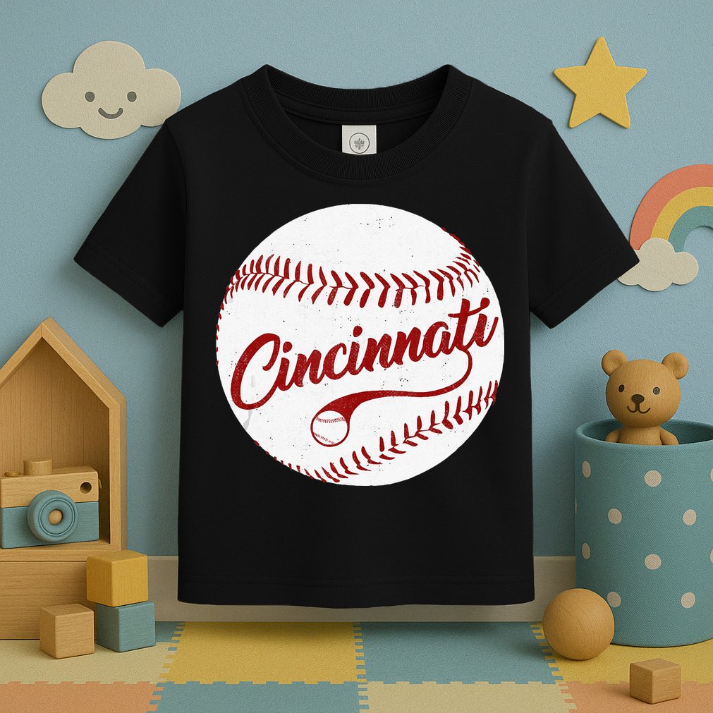 Baseball Cincinnati Vintage Ball Red Seam National Pastime Toddler T-Shirt