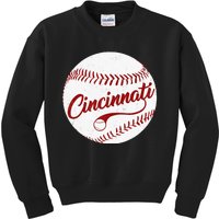 Baseball Cincinnati Vintage Ball Red Seam National Pastime Kids Sweatshirt