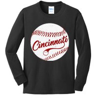 Baseball Cincinnati Vintage Ball Red Seam National Pastime Kids Long Sleeve Shirt