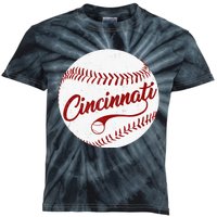 Baseball Cincinnati Vintage Ball Red Seam National Pastime Kids Tie-Dye T-Shirt