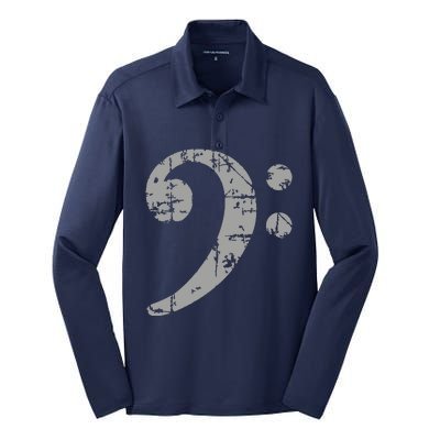 Bass Clef Vintage Gray Bass Players Silk Touch Performance Long Sleeve Polo