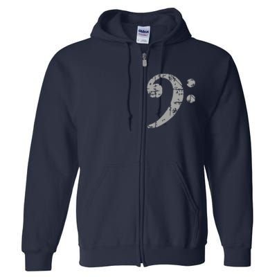 Bass Clef Vintage Gray Bass Players Full Zip Hoodie