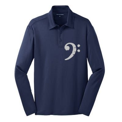 Bass Clef Vintage Gray Left Bassist Bass Player Silk Touch Performance Long Sleeve Polo