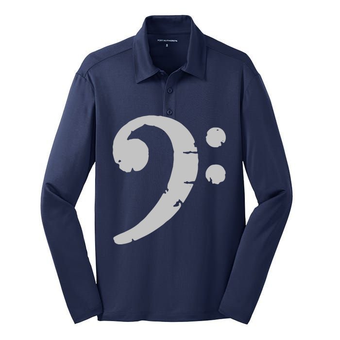 Bass Clef Vintage Gray Left Bassist Bass Player Silk Touch Performance Long Sleeve Polo