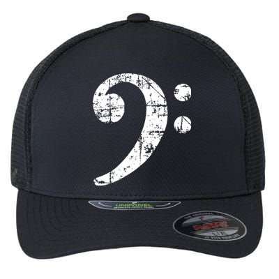 Bass Clef Vintage White Bassist Bass Player Flexfit Unipanel Trucker Cap