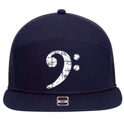 Bass Clef Vintage White Bassist Bass Player 7 Panel Mesh Trucker Snapback Hat