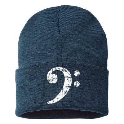 Bass Clef Vintage White Bassist Bass Player Sustainable Knit Beanie