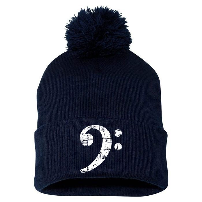 Bass Clef Vintage White Bassist Bass Player Pom Pom 12in Knit Beanie