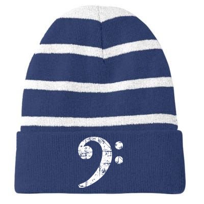 Bass Clef Vintage White Bassist Bass Player Striped Beanie with Solid Band