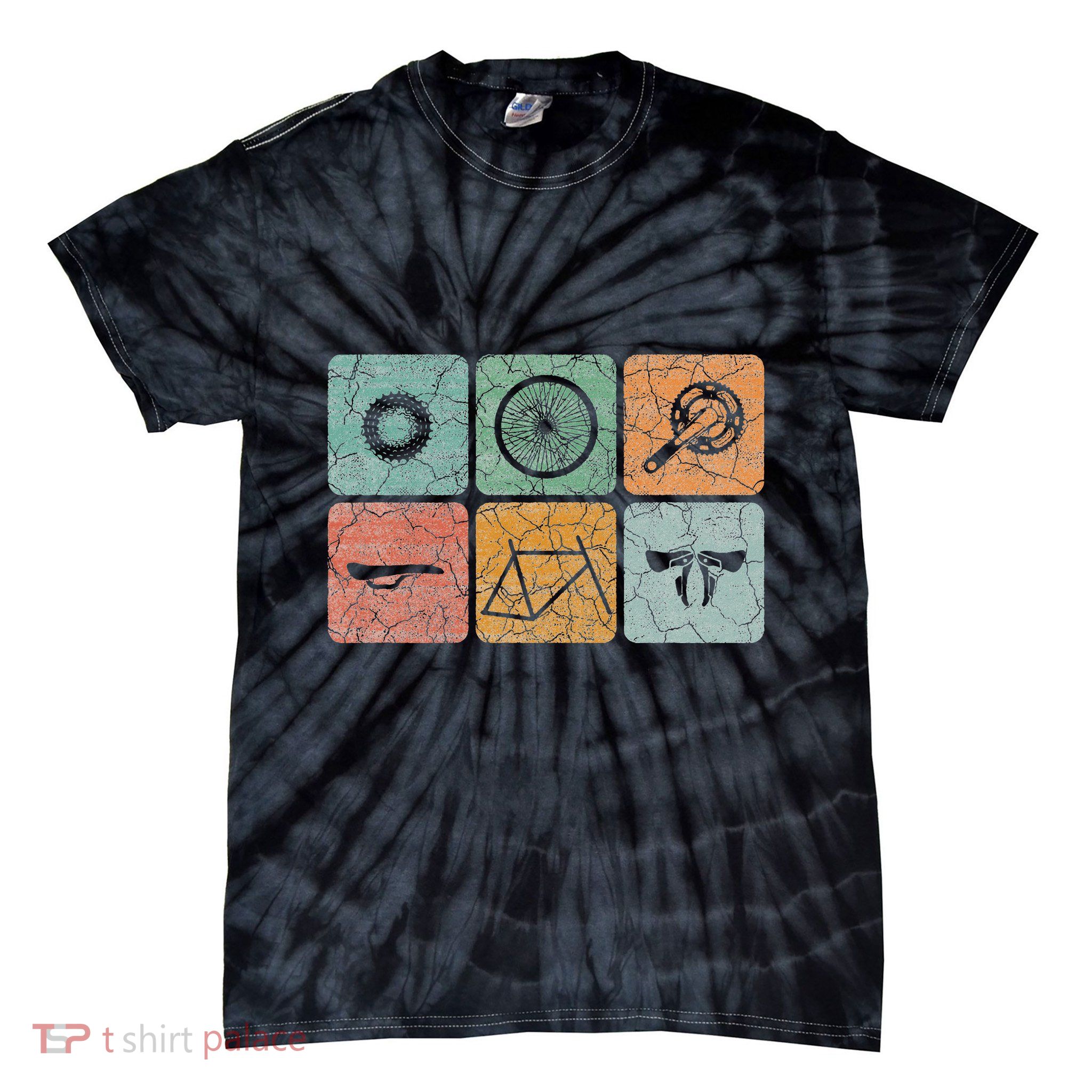 Biking Cycling Vintage Bicycle Parts Cyclist Tie-Dye T-Shirt