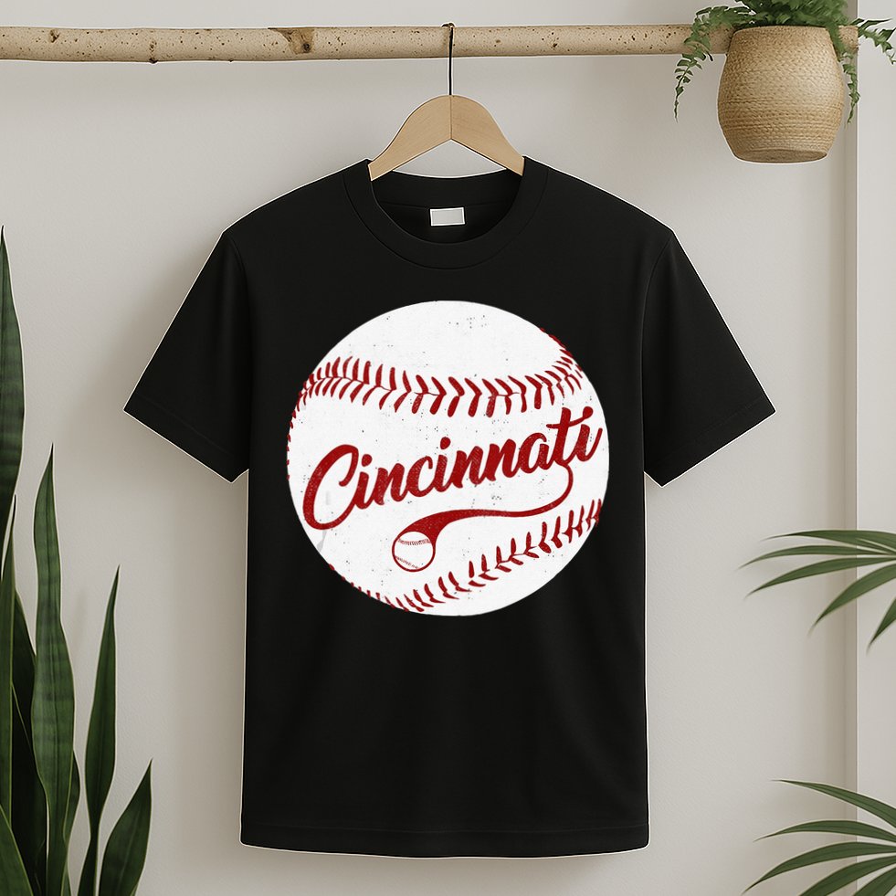 Baseball Cincinnati Vintage Ball Red Seam National Pastime T-Shirt