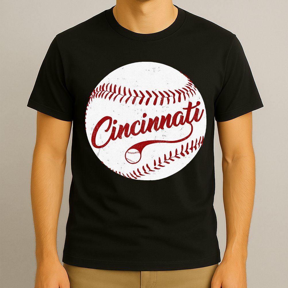 Baseball Cincinnati Vintage Ball Red Seam National Pastime T-Shirt