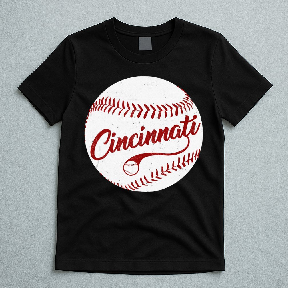 Baseball Cincinnati Vintage Ball Red Seam National Pastime T-Shirt