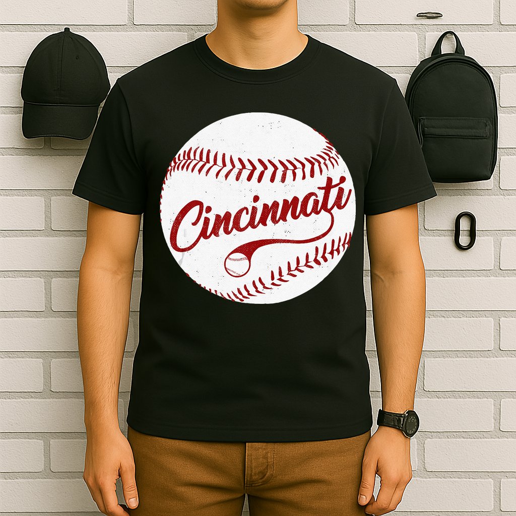 Baseball Cincinnati Vintage Ball Red Seam National Pastime T-Shirt