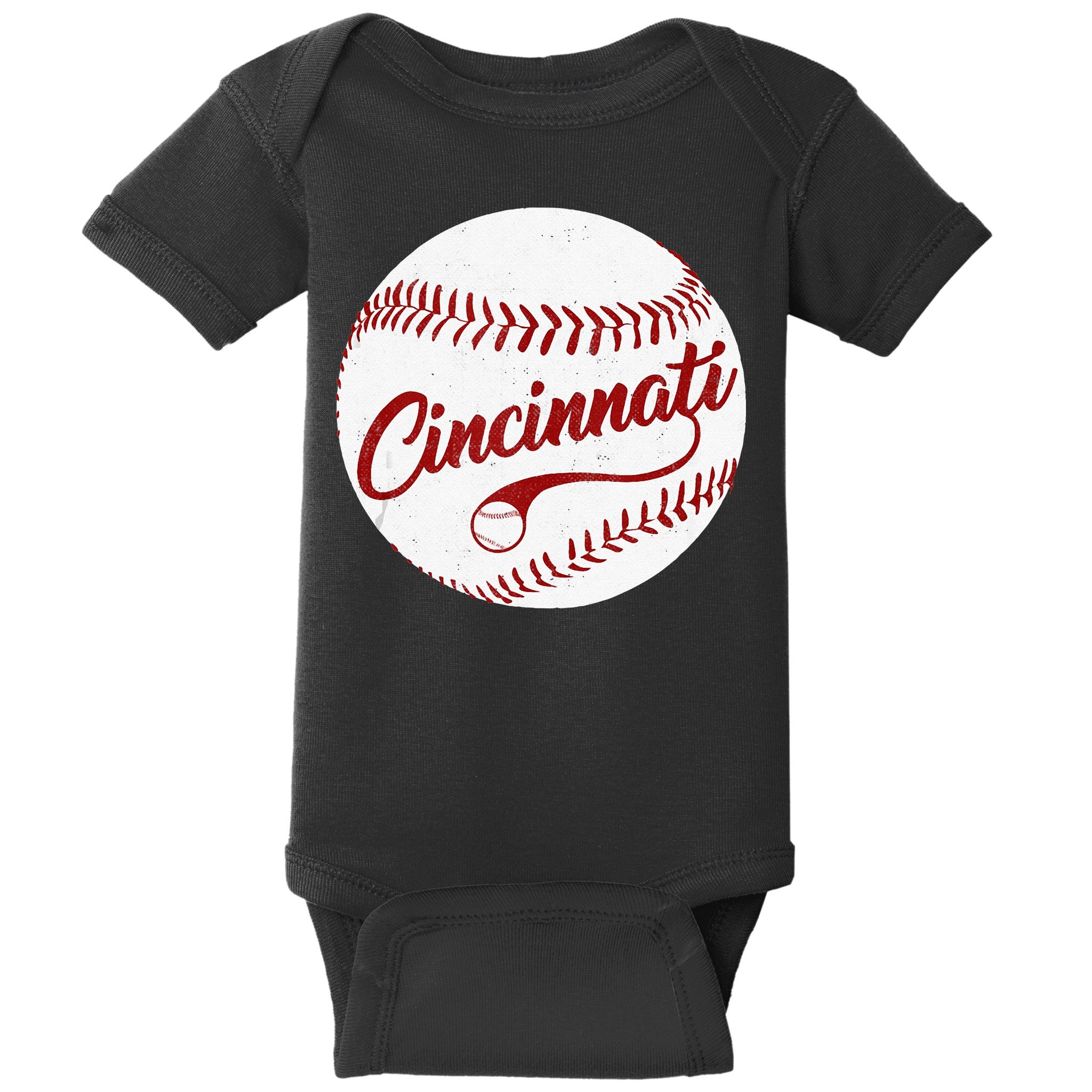 Baseball Cincinnati Vintage Ball Red Seam National Pastime Baby Bodysuit