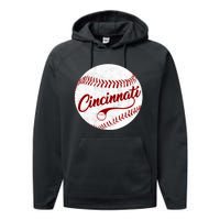 Baseball Cincinnati Vintage Ball Red Seam National Pastime Performance Fleece Hoodie