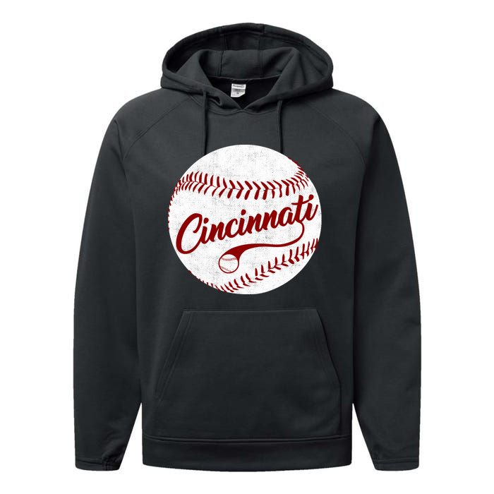 Baseball Cincinnati Vintage Ball Red Seam National Pastime Performance Fleece Hoodie